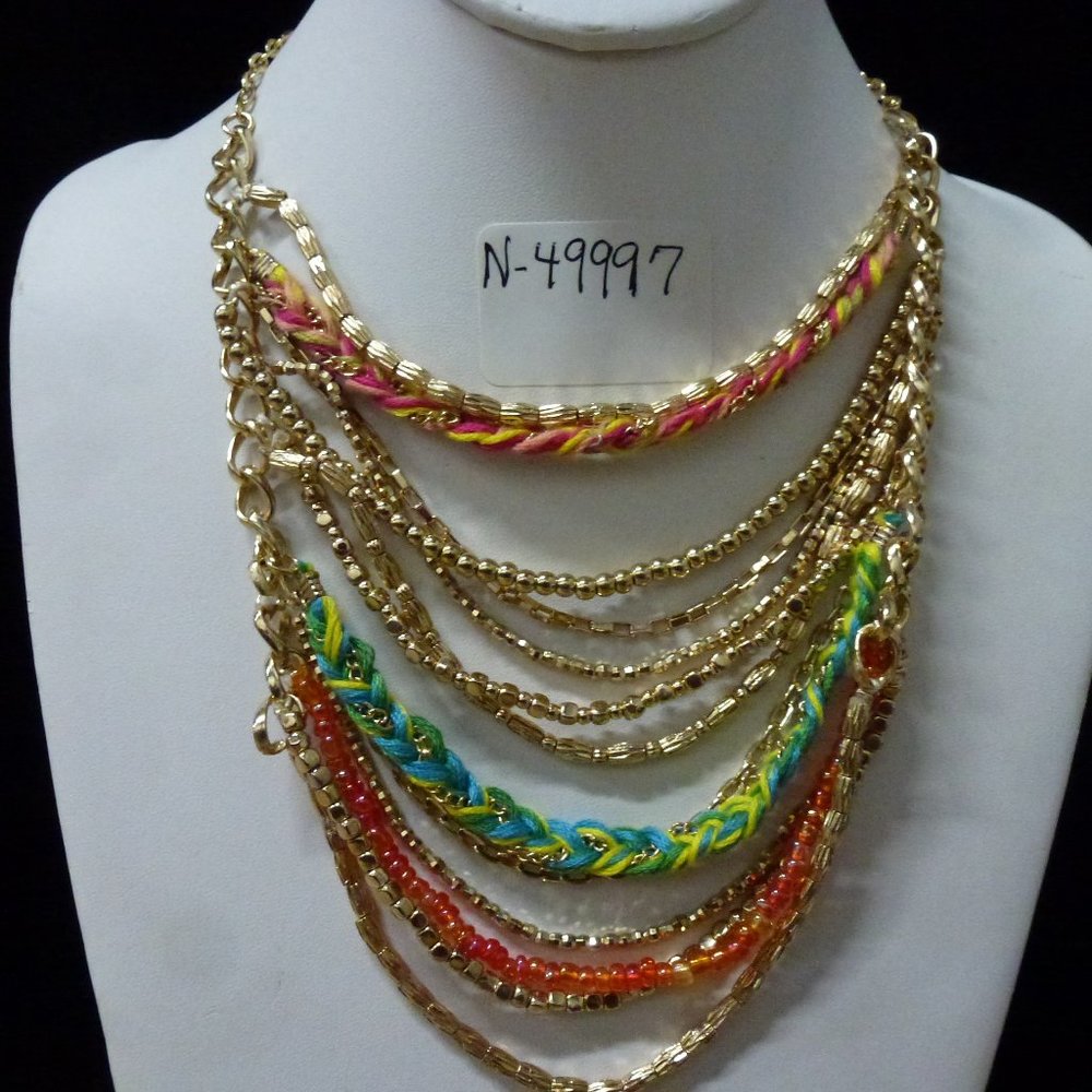BIJOU DRIVE gold multi row beaded yarn a bead 13 layered necklace